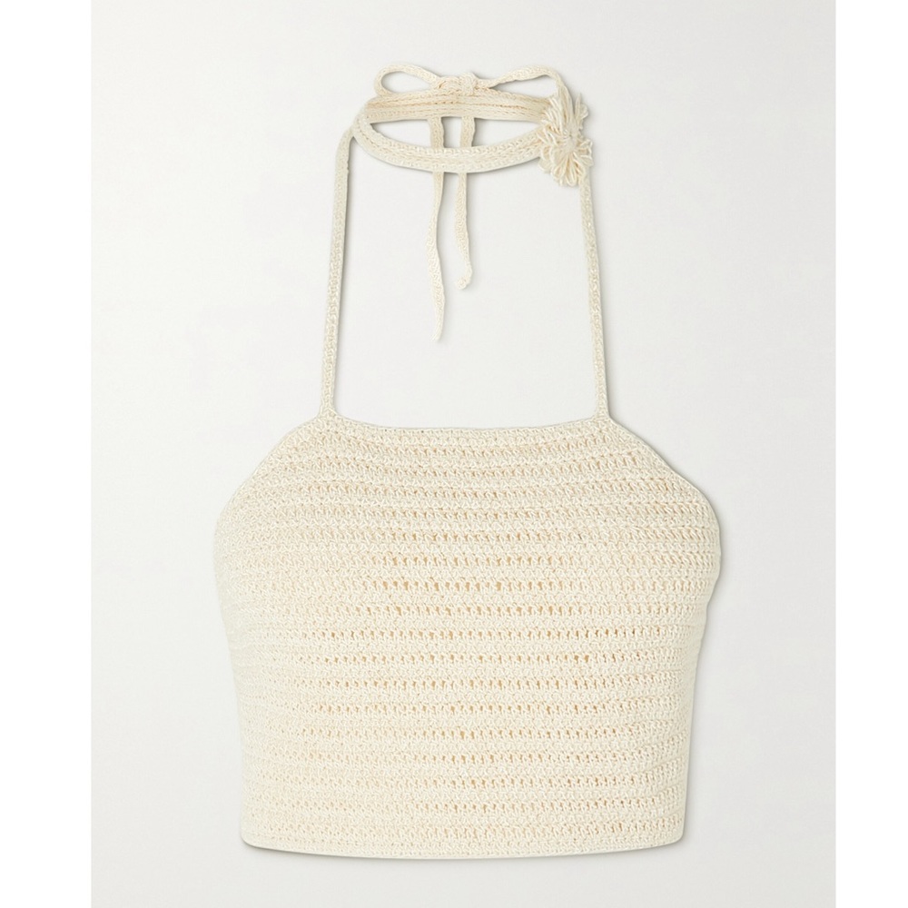 $685 Magda Butrym knit cropped crochet tie back top, 38 - Picture 3 of 4